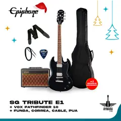 EPIPHONE - E1SGTEBNH1 SG TRIBUTE E1 EBONY NICKEL + VOX PATHFINDER 10W INCLUYE ACCESORIOS