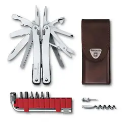 VICTORINOX - Navaja Swiss Tool Spirit X Plus color Plata funda de cuero