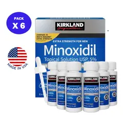 KIRKLAND - Minoxidil liquido 6 Frascos - Barba - Cabello y Cejas + 01 Gotero