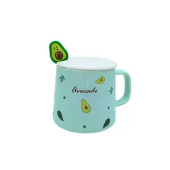 GENERICO - Taza de Cerámica de Fruta - Avocado con Tapa y Cuchara