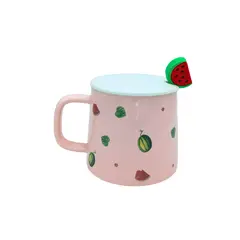 GENERICO - Taza de Cerámica de Fruta - Watermelon con Tapa y Cuchara