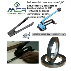 GENERICO - Enzunchadora sellador y Tensionador para Zuncho metalico 3/ 4 pulgadas + GRAPAS +FLEJE