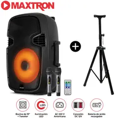 MAXTRON - Parlante Portátil MX1550V Full Fiesta 15" 2 micrófonos inalámbricos + Soporte