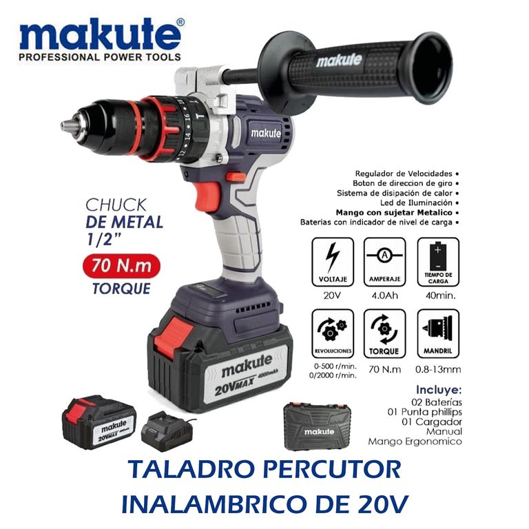 TALADRO PERCUTOR INALAMBRICO DE 20V – 4.0 AH –