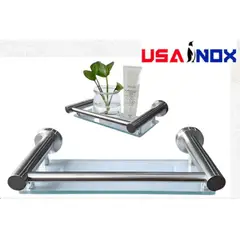 GENERICO - Repisa para baño de vidrio y acero inoxidable