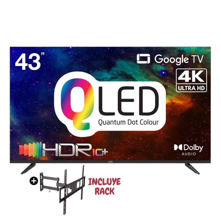 TELEVISOR JVC QLED 43" 4K UHD SMART GOOGLE TV LT-43KB758+RACK GIRATORIO