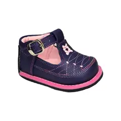 GENERICO - Zapato pibe semi-ortopédico para niña bebé - hebilla costuras curvas y borde rosa