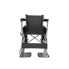 SALUX - SILLA DE RUEDA CROMADA FIJA ARO PVC COCADA LONA NEGRA DOBLE FRENO DE SEGURIDAD