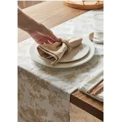 GENERICO - Camino de Mesa Jazmín 100% algodón - Blanco con Beige