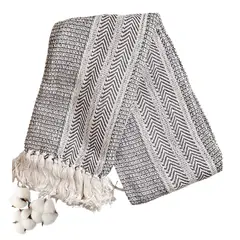 GENERICO - Manta Colcha Decorativa Isla de algodón 100% - Blanco con Negro o Beige