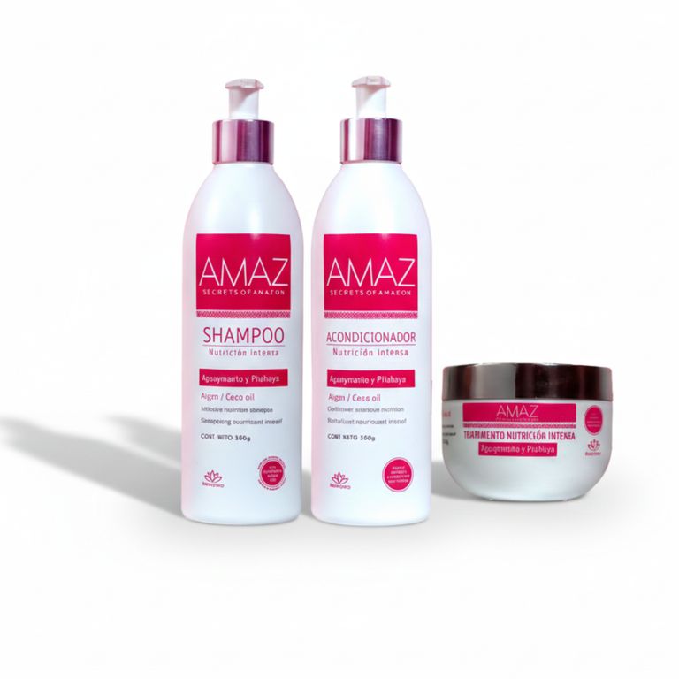 Kit Shampoo- Acondicionador Y Mascarilla Amaz Nutrición Intensa- Sin Sal- Post Alisado- 380gr