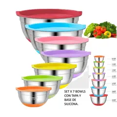 GENERICO - Set x 7 Bolws de Acero con Tapa de Colores y Base de Silicona