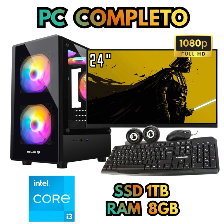 PC RGB COMPUTADORA I3 SSD 1TB RAM 8GB MONITOR FHD 24