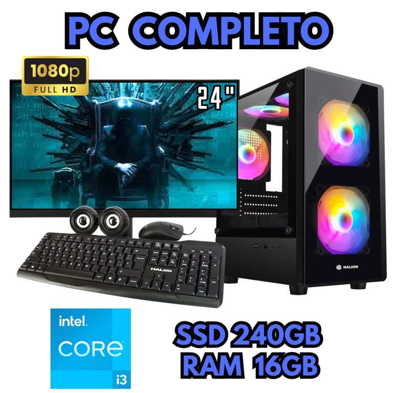 PC RGB COMPUTADORA I3 SSD 240GB RAM 16GB MONITOR FHD 24