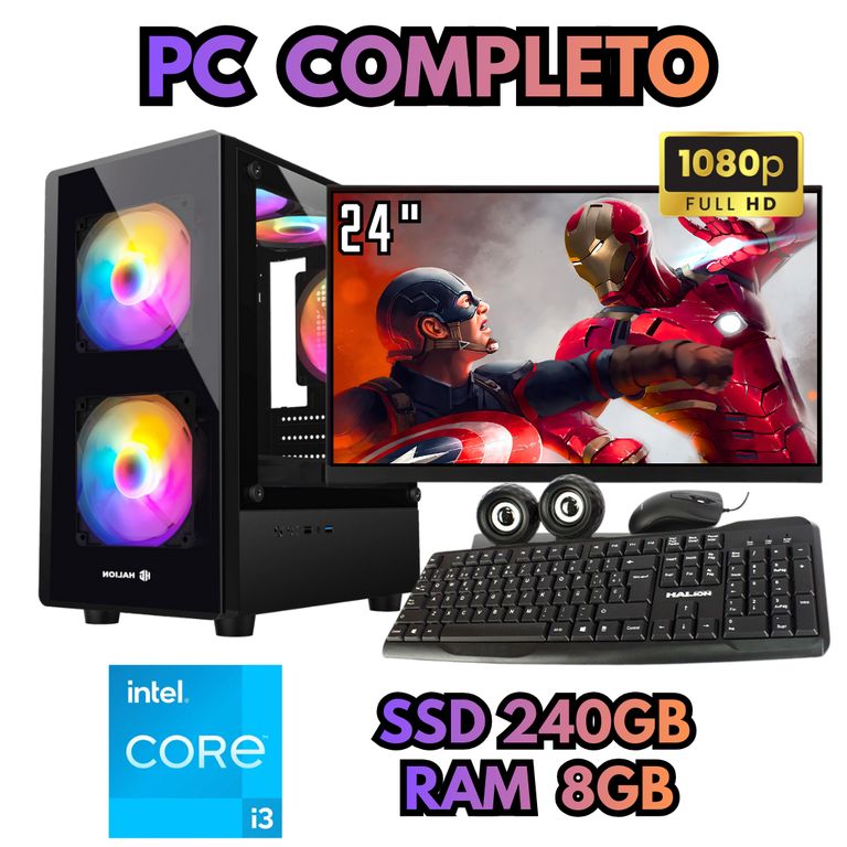 PC RGB COMPUTADORA I3 SSD 240GB RAM 8GB MONITOR FHD 24