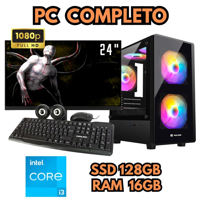 PC RGB COMPUTADORA I3 SSD 128GB RAM 16GB MONITOR FHD 24