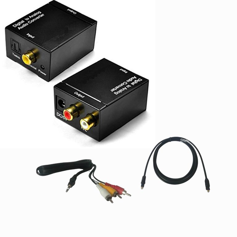 Convertidor Óptico Rca Kit Transformador + Cable Óptico + Cable Rca A Jack