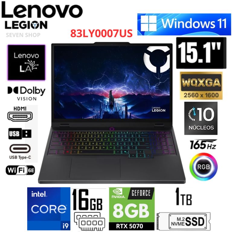 Laptop Legion 5 15IRX10 83LY0007US Intel Core i9-14900HX 16GB RAM 1TB SSD RTX 5070 – Negro