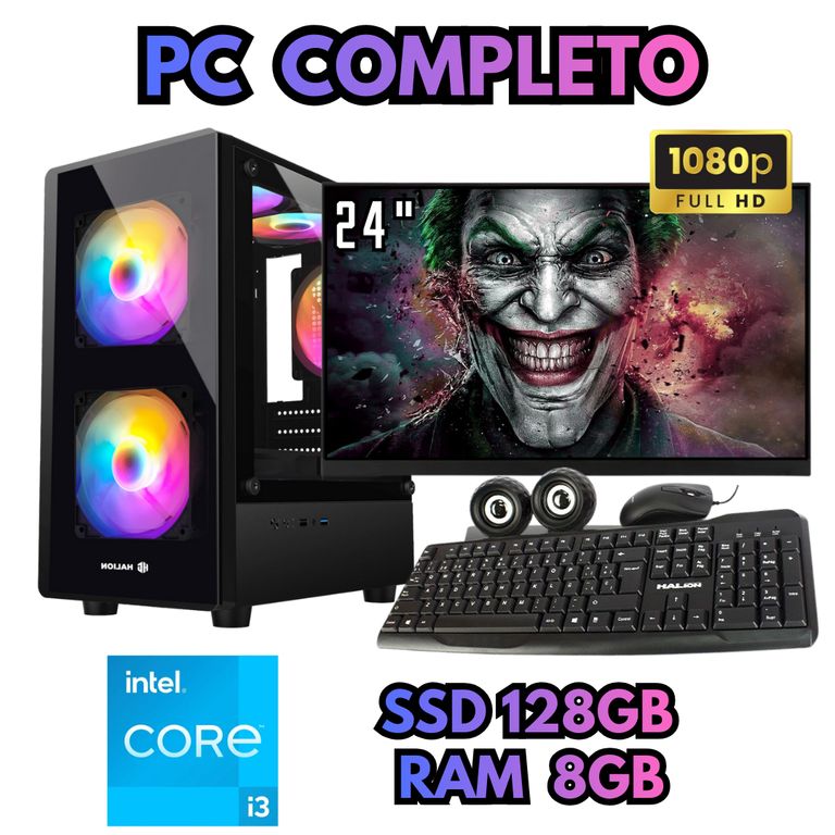 PC RGB COMPUTADORA I3 SSD 128GB RAM 8GB MONITOR FHD 24