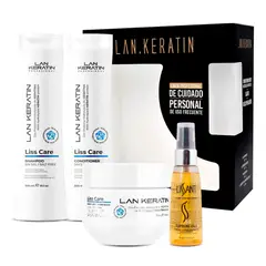LANOSTERIN - Lan Keratin Shampoo 300ml + Acondicionador 30ml + Mascarilla 300ml + Óleo 60ml