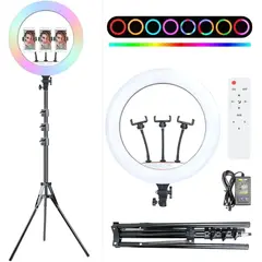 GENERICO - Aro de luz RGB de 45 CM + Trípode 2.10 MT + Control Remoto