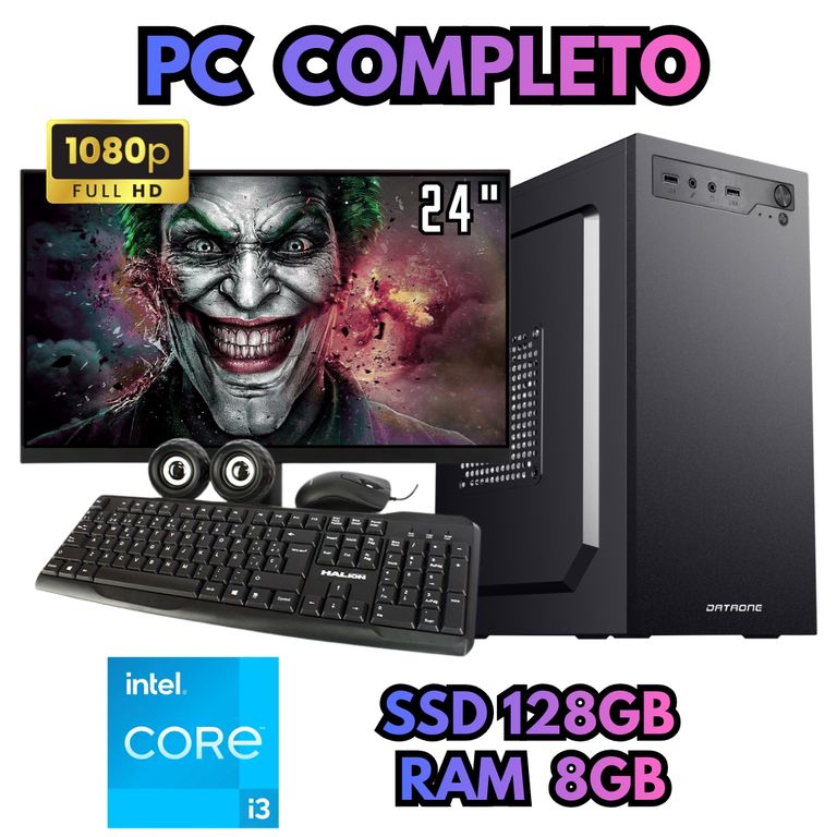 PC OFICINA I3 SSD 128GB RAM 8GB MONITOR FHD 24