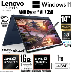 LENOVO - Laptop IdeaPad 5 2 en 1 14AKP10 AMD Ryzen AI 7 350 16GB DDR5 RAM 1TB SSD 14" WUXGA Touch