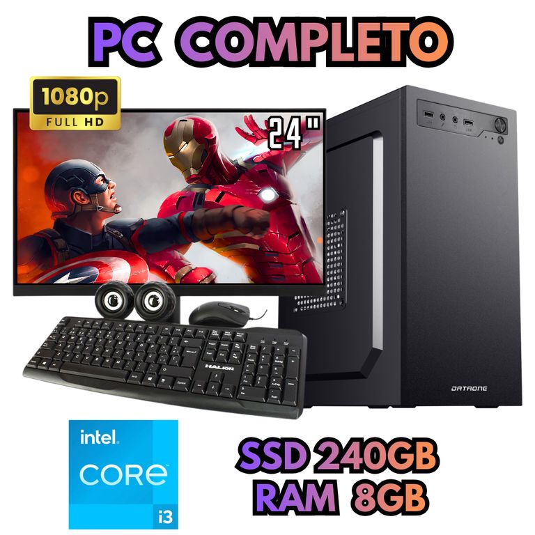 PC OFICINA I3 SSD 240GB RAM 8GB MONITOR FHD 24