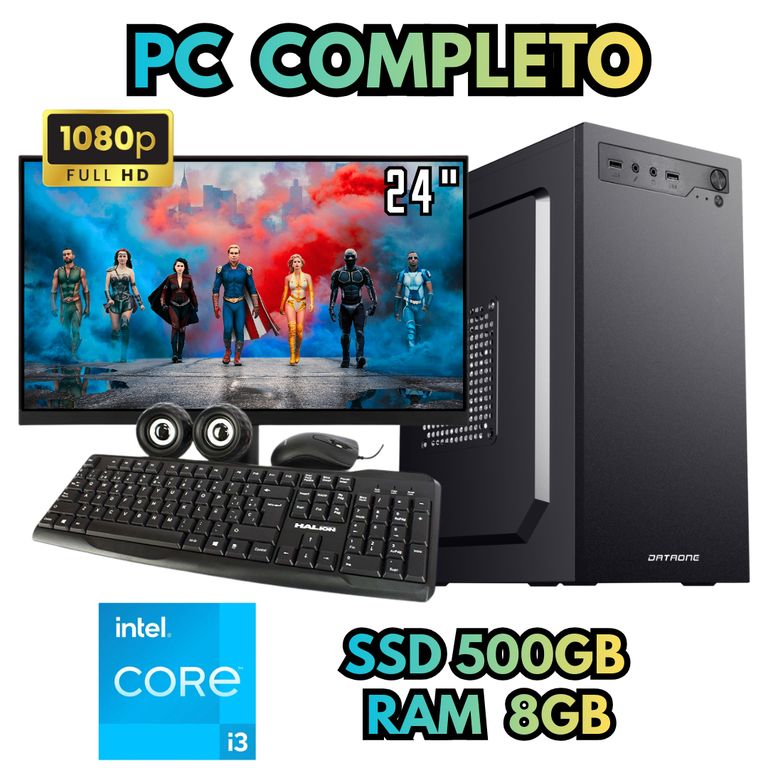 PC OFICINA I3 SSD 500GB RAM 8GB MONITOR FHD 24