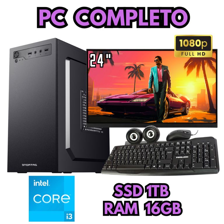 PC OFICINA I3 SSD 1TB RAM 16GB MONITOR FHD 24