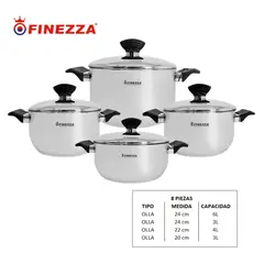 FINEZZA - JUEGO DE OLLAS 8 PIEZAS DE ACERO INOXIDABLE