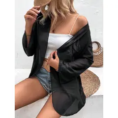 KAST PE - Cardigan Mujer Negro Semi Transparente Gloria - Talla L