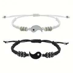 GENERICO - Set x 2 pulseras yin yang ajustables para parejas o mejores amigos