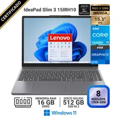 LENOVO - Laptop IdeaPad Slim 3 15IRH10 15.3" WUXGA IPS, Core i5 13420H, RAM 16GB, SSD 512GB, Win 11