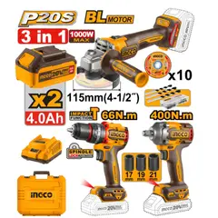 INGCO TOOLS - KIT 3 HERRAMIENTAS INGCO PERCUTOR 66NM + AMOLADORA 1000W + LLAVE DE IMPACTO 400NM COSLI241291