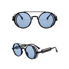 GENERICO - Gafas de sol góticas clásicas Steampunk muntura negra con celeste