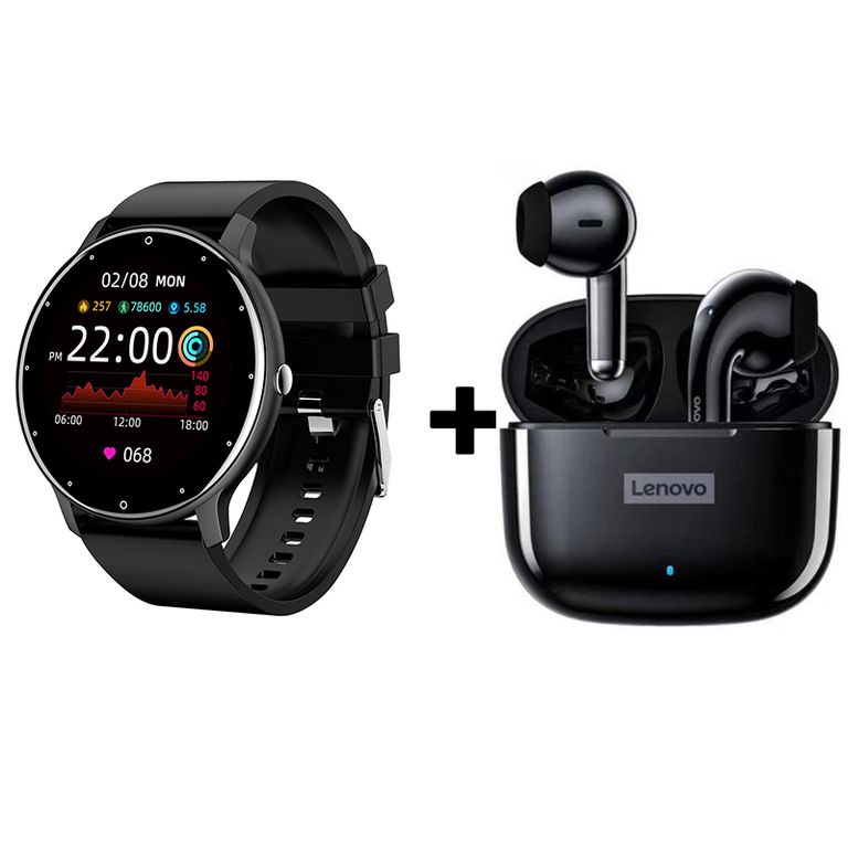 Audífonos Bluetooth LP40 PRO y Reloj Inteligente ZL02 - Negro