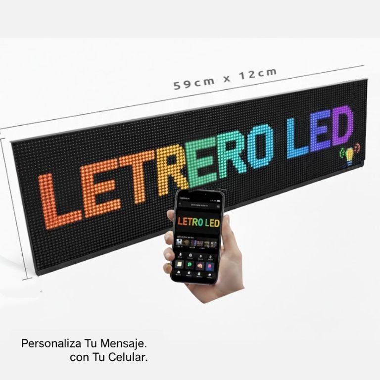 Luz Cartel letrero Led RGB Programable App CEll Usb 60x12cm Bluetooth