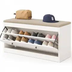 NACIONAL - Zapatera de melamina con asiento acolchado 8 Pares - MAYRA