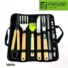 FACUSA - Set de Utensilios Parrilleros con Estuche 16 piezas.
