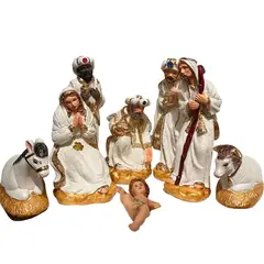 GENERICO - Nacimiento Pesebre 8 piezas color blanco escarchado