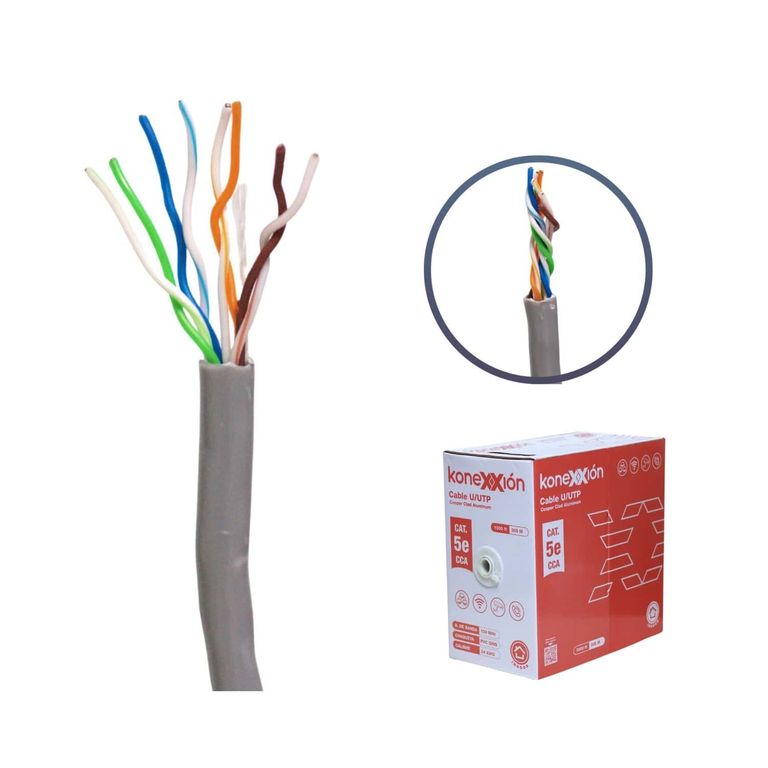 Cable UTP Cat5 CCA 24 AWG PVC Interior 305 m Gris KONEXXION
