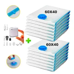 VARIOS - Pack 12 Bolsas de Aire al Vacío de Viaje 60x40cm + Bomba de Aire Inalámbrico