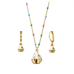ESIKA - Set Cupcake Party - Lindo Juego de Collar y Aretes dorados para Niñas