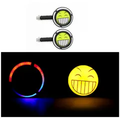 GENERICO - Par Direcionales Led Para Moto Diseño Emoji Luz Amarillo Rojo+Azul Diametro 6.5