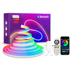 GENERICO - Tira de Neón LED RGBIC de Silicona Bluetooth 5m IP65 con Control Remoto y App Magic Lantern