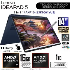 LENOVO - Laptop IdeaPad 5 2 en 1 14AKP10 AMD Ryzen AI 7 350 16GB DDR5 RAM 1TB SSD 14" WUXGA Touch