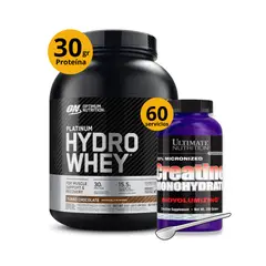 OPTIMUN NUTRITION - PROTEINA PLATINUM HYDRO WHEY DE 3LB CHOCOLATE + CREATINA ULTIMATE NUTRITION 300GR