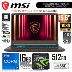 MSI - Laptop THIN 15 B13VE Intel Core i7-13620H 16GB RAM 512GB SSD 15.6" RTX 4050-6GB FHD 144HZ