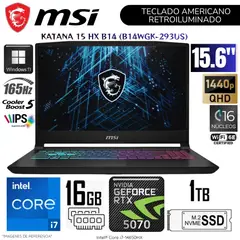 MSI - Laptop Katana 15 HX B14 Intel Core i7-14650HX 16GB RAM 1TB SSD RTX 5070-8GB 15.6" QHD 165Hz